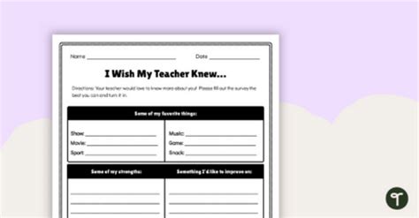 I Wish My Teacher Knew Activity Sheet Teach Starter