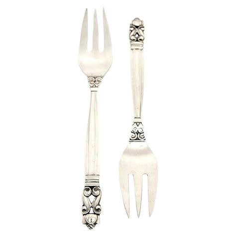 set   georg jensen denmark acorn sterling silver solid fish forks