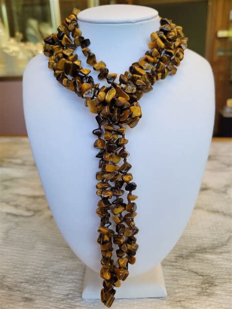 Tiger S Eye Necklace Vintage Long Beaded Necklace G Gem