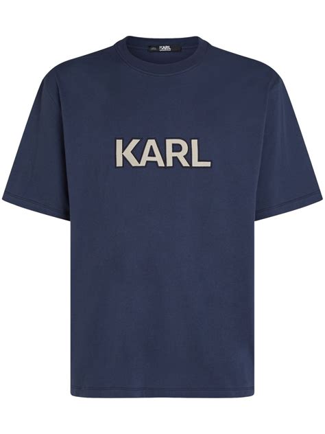 Karl Lagerfeld Logo Appliqu Organic Cotton T Shirt Blue Farfetch Au