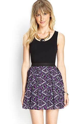 Pleated Abstract Skater Skirt FOREVER21 2000067925 Cute Skirt