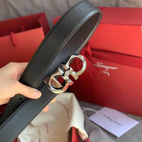 Salvatore Ferragamo Grainy Adjustable And Reversible Mm Gancini Belt