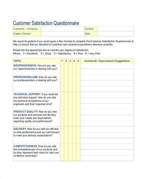 Customer Service Questionnaire 7 Examples Format How To Improve Pdf