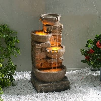 Teamson Home Polyresin Cascading Bowls Stacked Stones Led