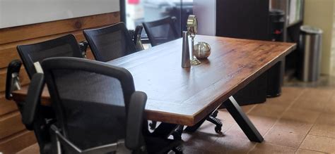 Buy Solid Wood Conference Table With Industrial Black Bases