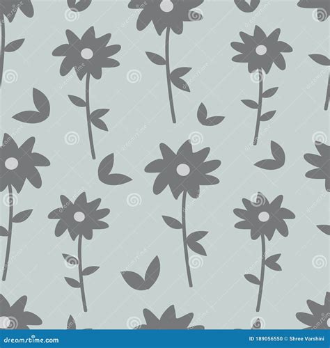 Vector Gray and Blue Floral Seamless Pattern Background. Stock Vector ...