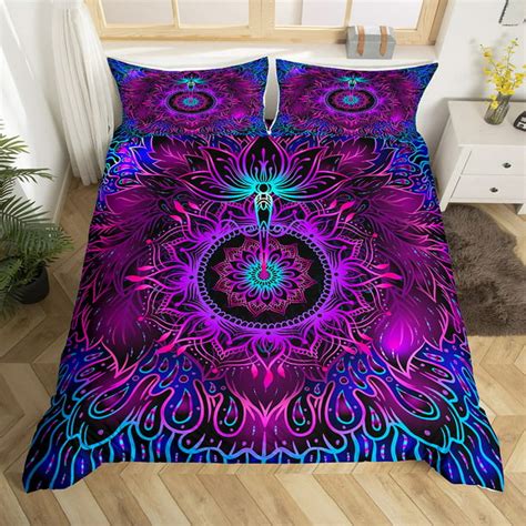 Mandala Duvet Cover Trippy Dreamy Lotus Bedding Set Boho Floral