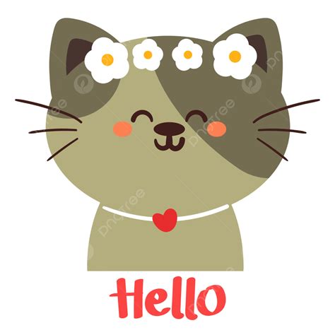 Cute Cat With Flower Crown Say Hello Vector, Drawing Paint, Animal Icon, Flower Crown PNG and ...