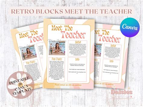 Editable Meet The Teacher Canva Template Teacher Printable Groovy