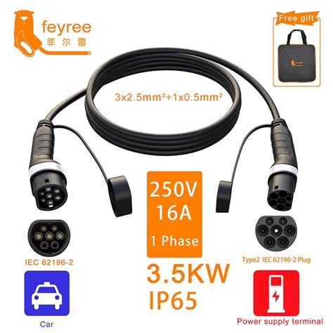 Feyree Cable De Carga EV Tipo 2 Enchufe Hembra A Macho 32A 7kW 1