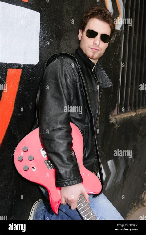 Rock Star Man Black Graffiti Holding Electric Guitar Stock Photo Alamy