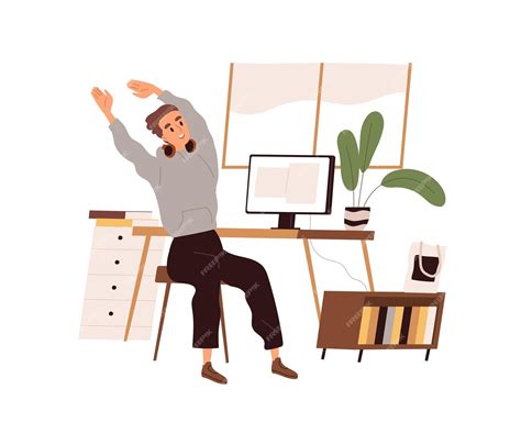 Premium Vector | Office worker stretching at break after work with
