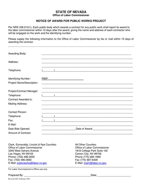 Nevada Notice Of Award For Public Works Project Fill Out Sign Online