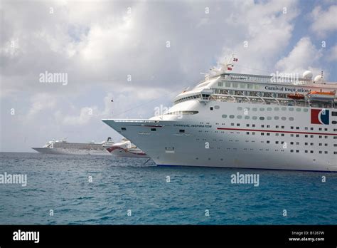 Cruise Ships Off Georgetown On Grand Cayman In The Cayman Islands In