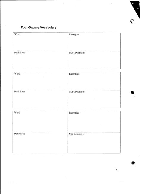 Four Square Vocabulary Graphic Organizer - Template LAB