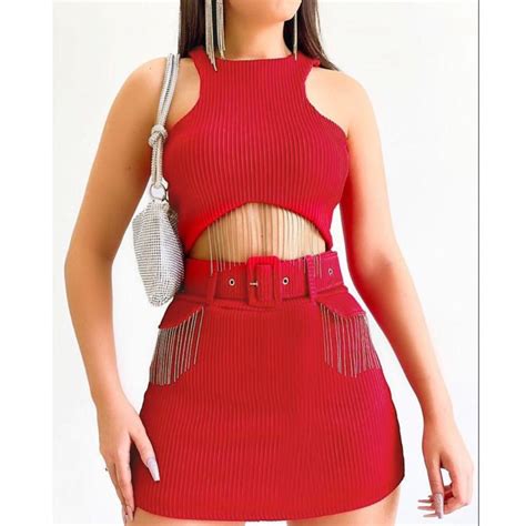 Conjunto Feminino Conjunto Canelado D Conjunto Saia E Cropped Shopee