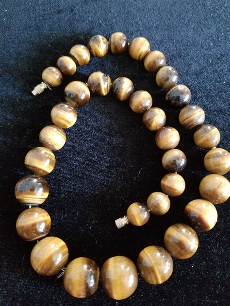 Vintage Tiger Eye 20mml 12 Mml Beaded 22 Inch Necklac Gem