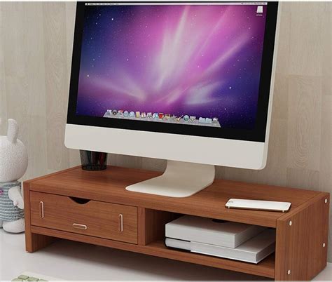 Organizador De Mesa Para Monitor De Computador Suporte De Madeira