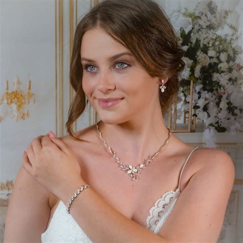 Crystal Necklace Set Pearl Wedding Jewelry For Bride Silver Etsy