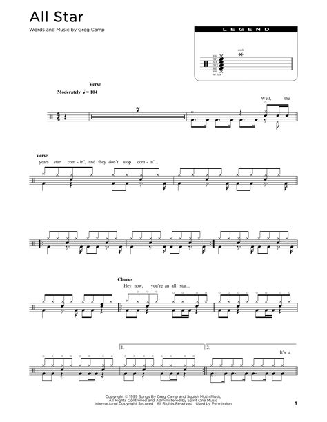 All Star By Smash Mouth Sheet Music For Drum Chart At Sheet Music Direct