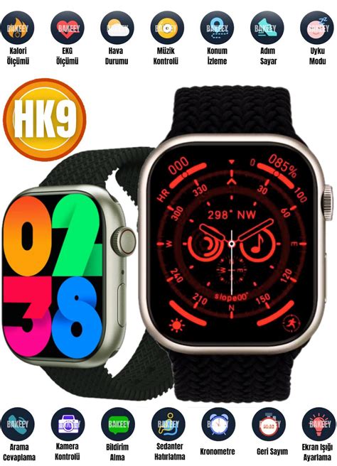 Watch 8 HK9 Pro Akıllı Saat Amoled Ekran 45 MM Kasa Siri Nabız Nfc