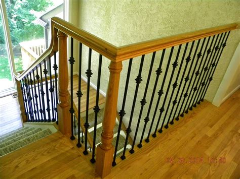 Wood Stairs And Rails And Iron Balusters Custom Handrail With Iron