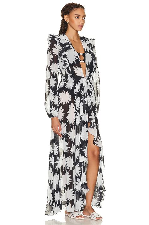 Patbo Dahlia Ruffle Tie Front Robe In Black Fwrd