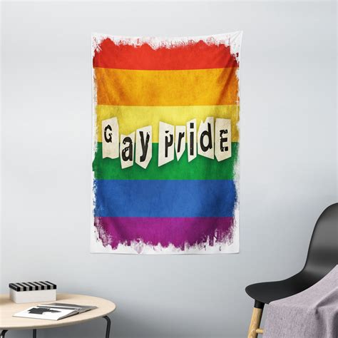 Pride Decorations Tapestry Dated Aged Rainbow Flag With Gay Pride Typography Retro LGBT Parade