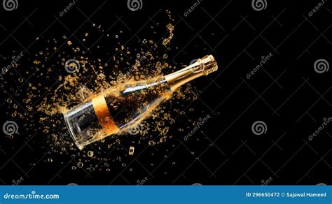 A Background Of A Popping Champagne Bottle With Cork Flying And Bubbles