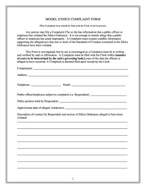 Fillable Online Michigan MODEL ETHICS COMPLAINT FORM State Of