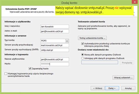 Outlook Konfiguracja Konta Pocztowego Pomoc Cal Pl