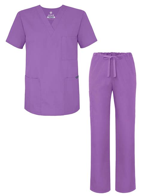 Adar Universal Unisex Scrub Set Unisex V Neck Scrub Top And Tapered Drawstring Scrub Pants