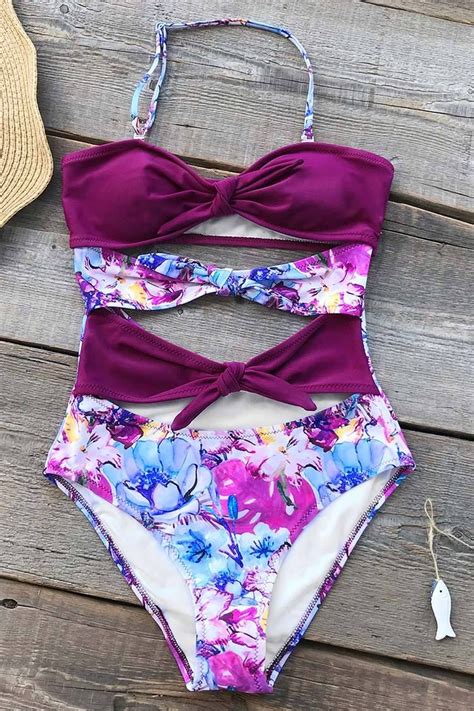 Cupshe Wisteria Walk Halter One Piece Swimsuit Halter One Piece