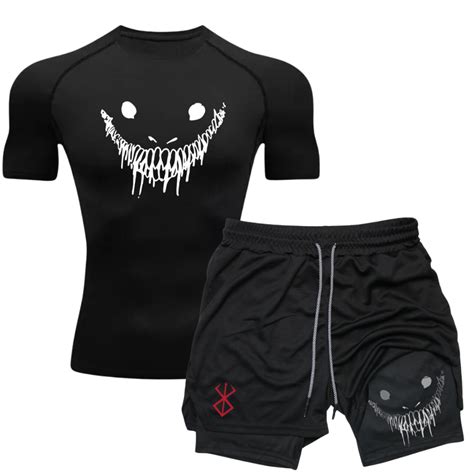 Conjunto Compressão Camiseta Short Esportivo 2 em 1 Berserk Simbolo