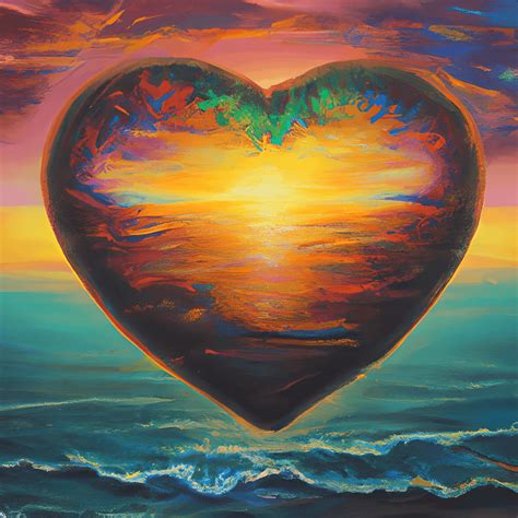 Heart with Ocean Sunset Painting · Creative Fabrica