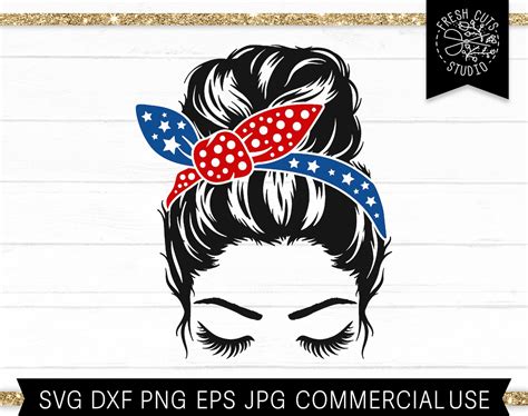 Messy Bun With Bandana Svg Messy Bun Png Clipart Mom Life Etsy