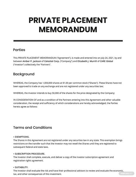 Ppm Private Placement Memorandum Template