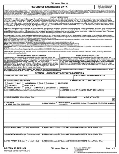 Dd Form 93 Record Of Emergency Data Forms Docs 2023