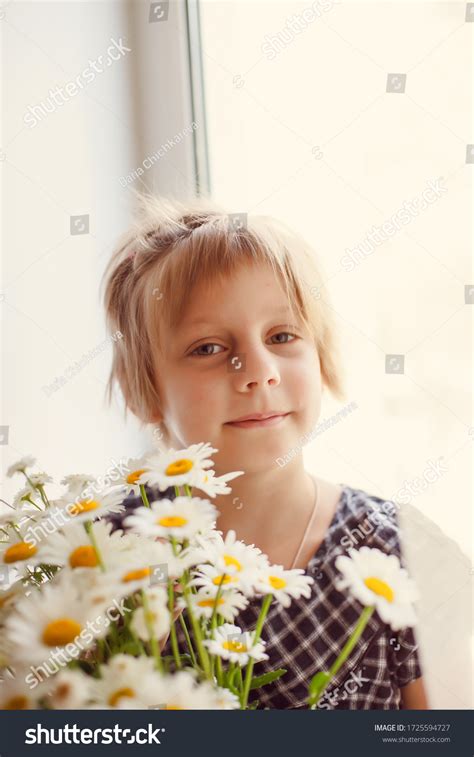 Sevenyearold Blonde Girl On White Background Stock Photo Shutterstock