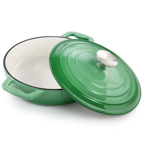 Megachef 2 Quart Round Enameled Cast Iron Braiser Pan Green In 2024 Cast Iron Enameled Cast