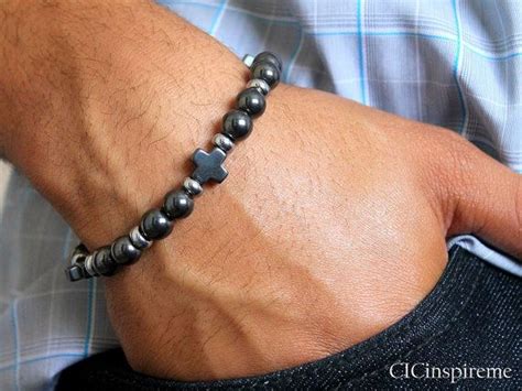 Hematite Cross Christian Bracelet For Men By CICinspireme On Etsy