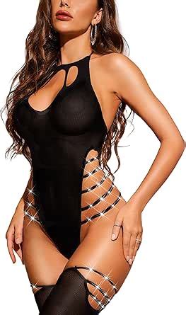 Amazon Rslove Sexy Lingerie Sets For Women Piece Fishnet Bodystocking Exotic Sparkle