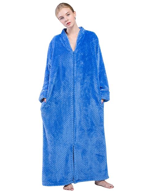 Buy Ladies Soft Fleece Dressing Gown Full Length Fluffy Bathrobe Zip Up