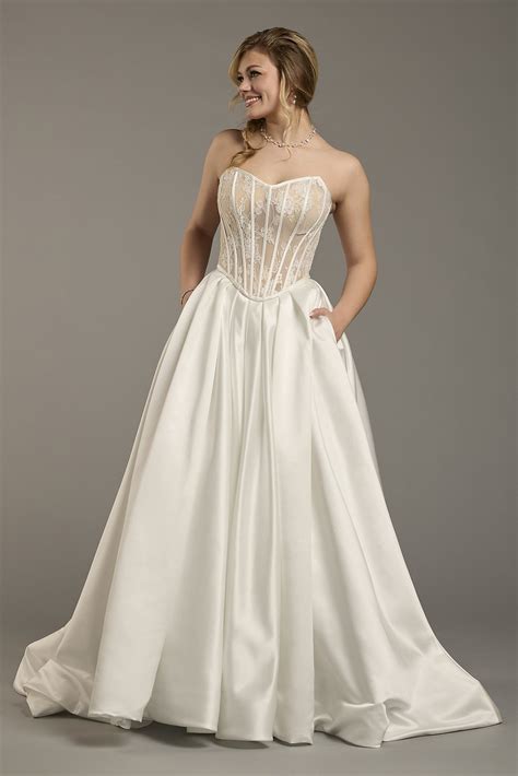 Two-Piece Satin Off-the-Shoulder Corset Ball Gown | David's Bridal