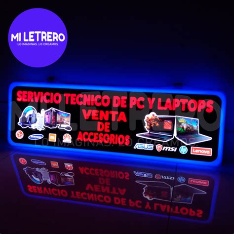 Letrero Luminoso Servicio Acr Lico T Cnico Celulares Pc Y Laptops Led