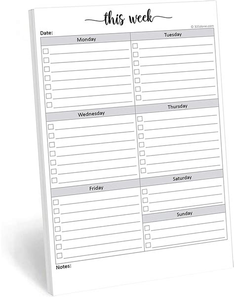 Amazon 321Done Weekly Checklist Notepad 50 Sheets 5 5 X 8 5