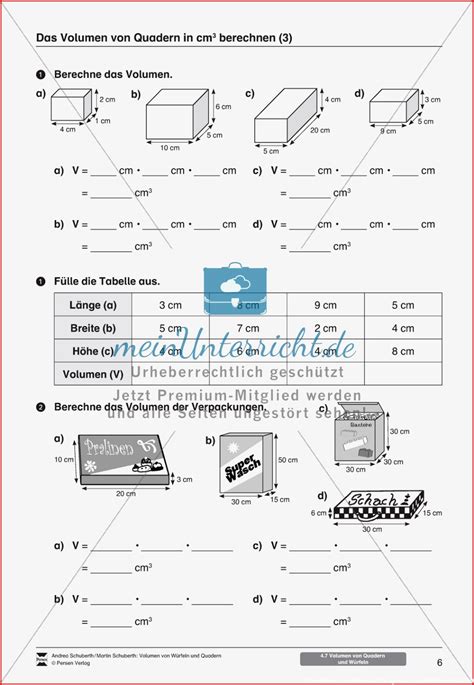 Arbeitsbl Tter Zum Thema Volumen Von W Rfeln Und Quadern Kostenlose