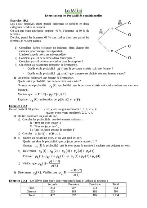 PDF Exercices sur les Probabilités conditionnelles Exercice 1D