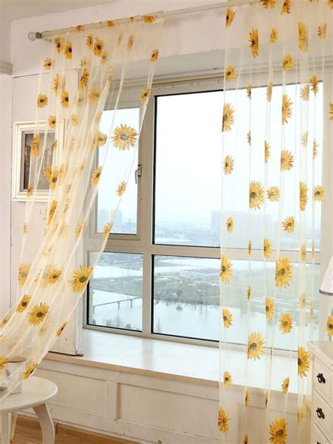 1 Pc Sheer Yellow Sunflower Curtains For Balcony Kitchen Home Etsy