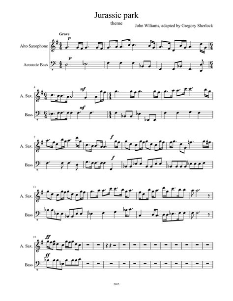 Jurassic Park Sax And Bass Sheet Music For Alto Saxophone Bass Download Free In Pdf Or Midi